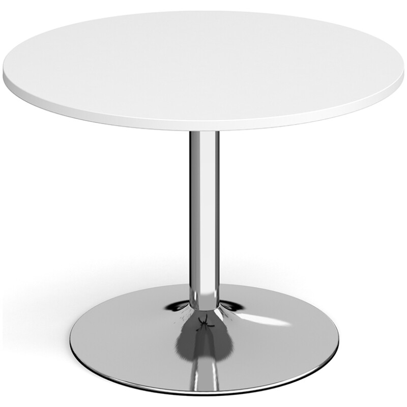 Genoa circular dining table with chrome trumpet base 1000mm - white