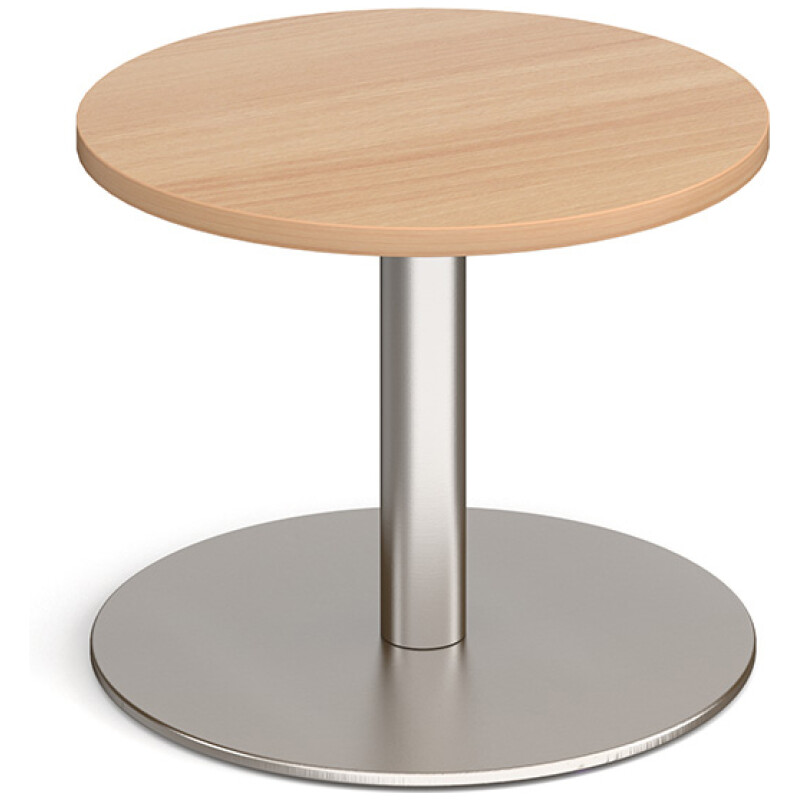 Monza circular coffee table with flat round brushed steel base 600mm - beech