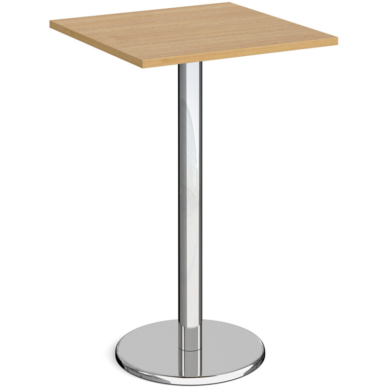 Pisa square poseur table with round chrome base 700mm - oak